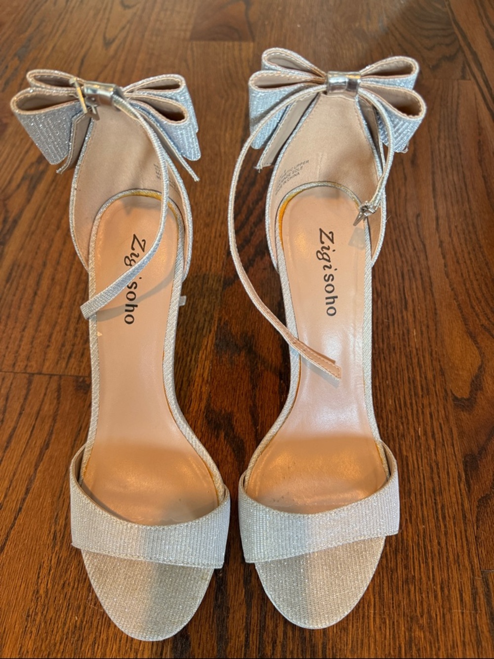 Zigi Soho Sparkling Silver Bow Back Ankle-Strap Heels